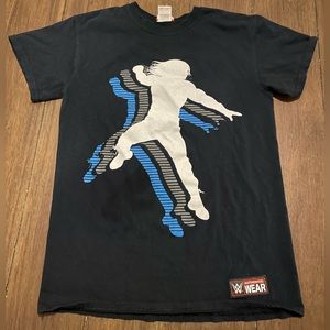 WWE Black T‑Shirt with White and Blue Silhouette Graphic